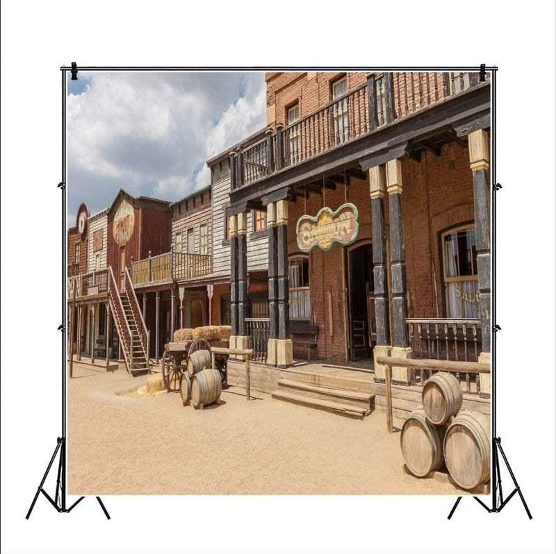 Laeacco 8x8ft Old Cowboy Town Saloon Wild West Backdrop Central Arizona USA Vintage Saloon Photography Backdrop Western Themed Party Decoration Boy Birthday Party Background Children Adults Portraits - Image 3